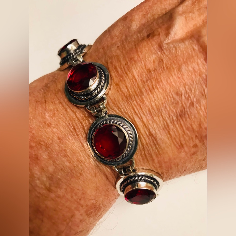 Garnet Stamped 925 Sterling Silver Ring